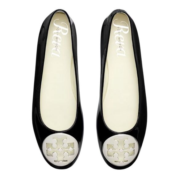 Tory Burch Reva Black Patent Ballet Flats Size 7M Logo Coin Shoes - Picture 1 of 11